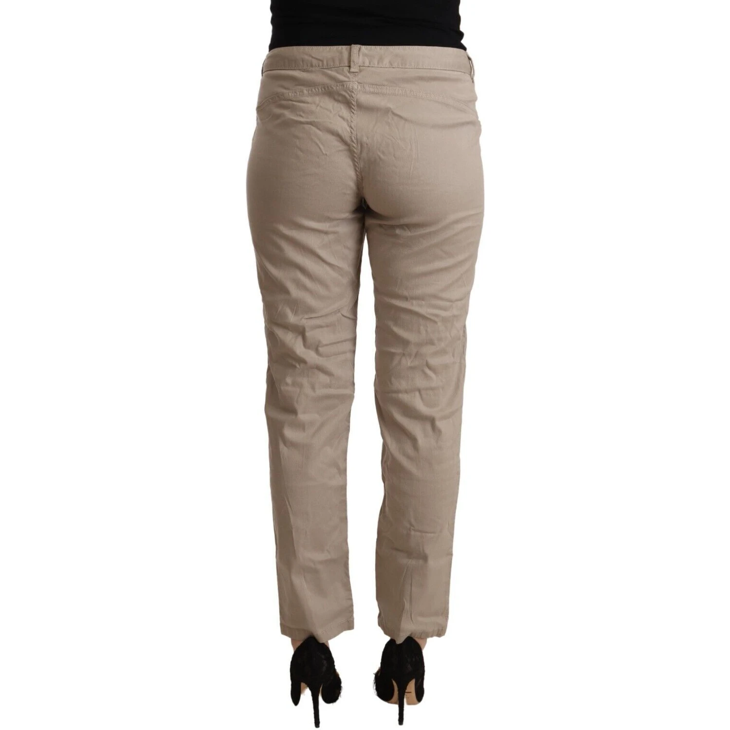 Beige Tencel Mid Waist Tapered Casual Pants