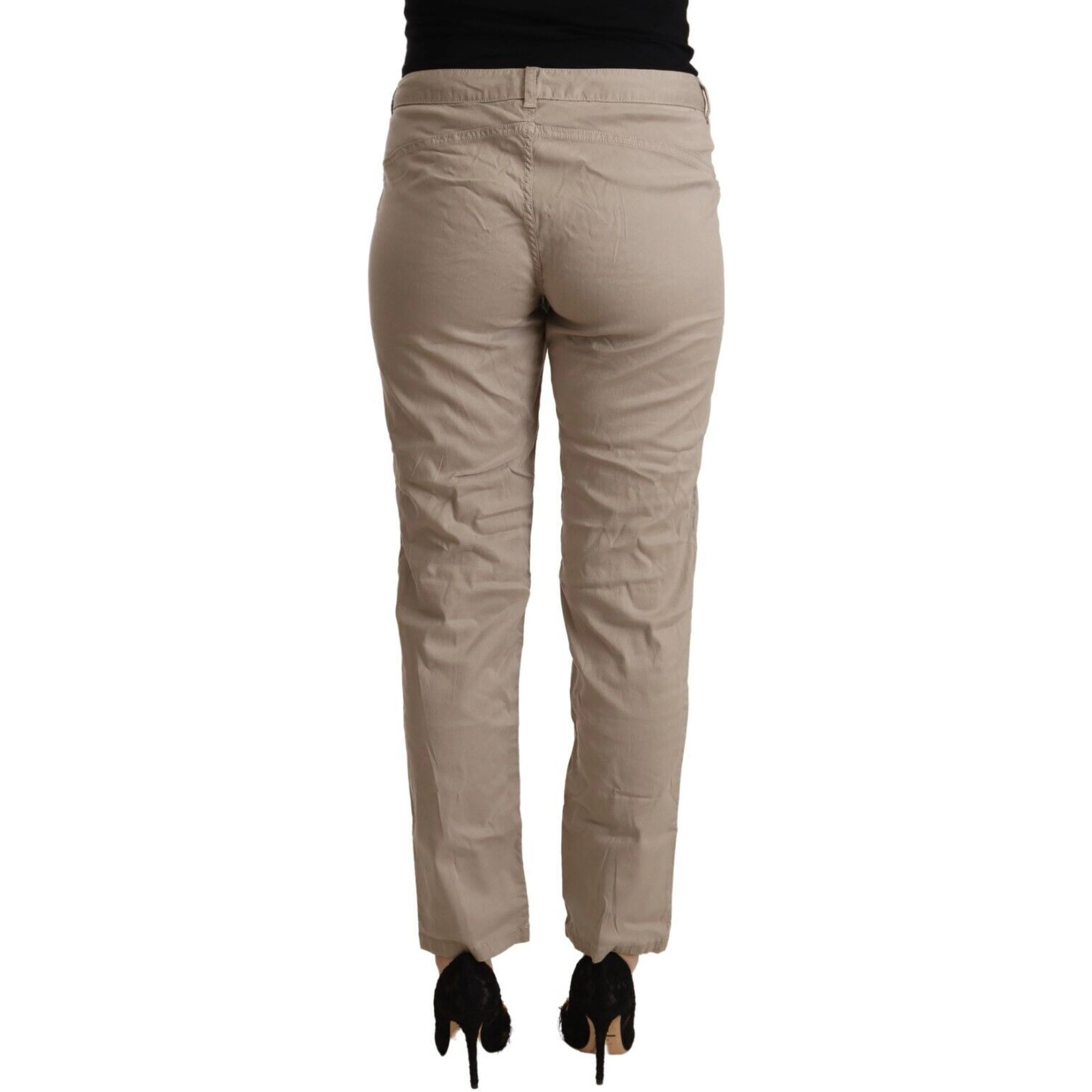 Beige Tencel Mid Waist Tapered Casual Pants