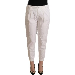 White Cotton Mid Waist Tapered Cropped Pants