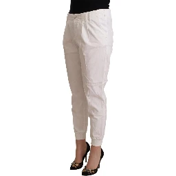 White Cotton Mid Waist Tapered Cropped Pants