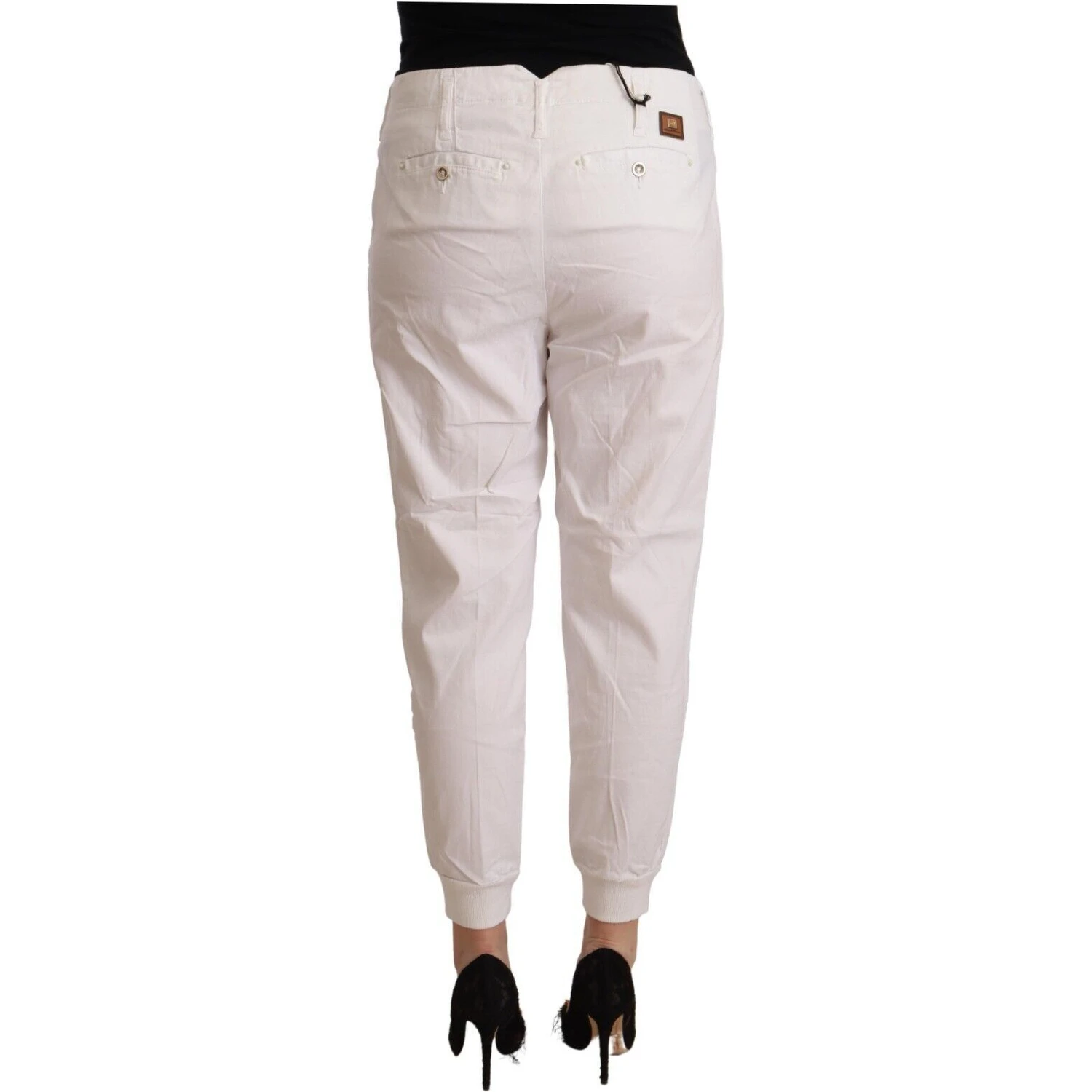 White Cotton Mid Waist Tapered Cropped Pants