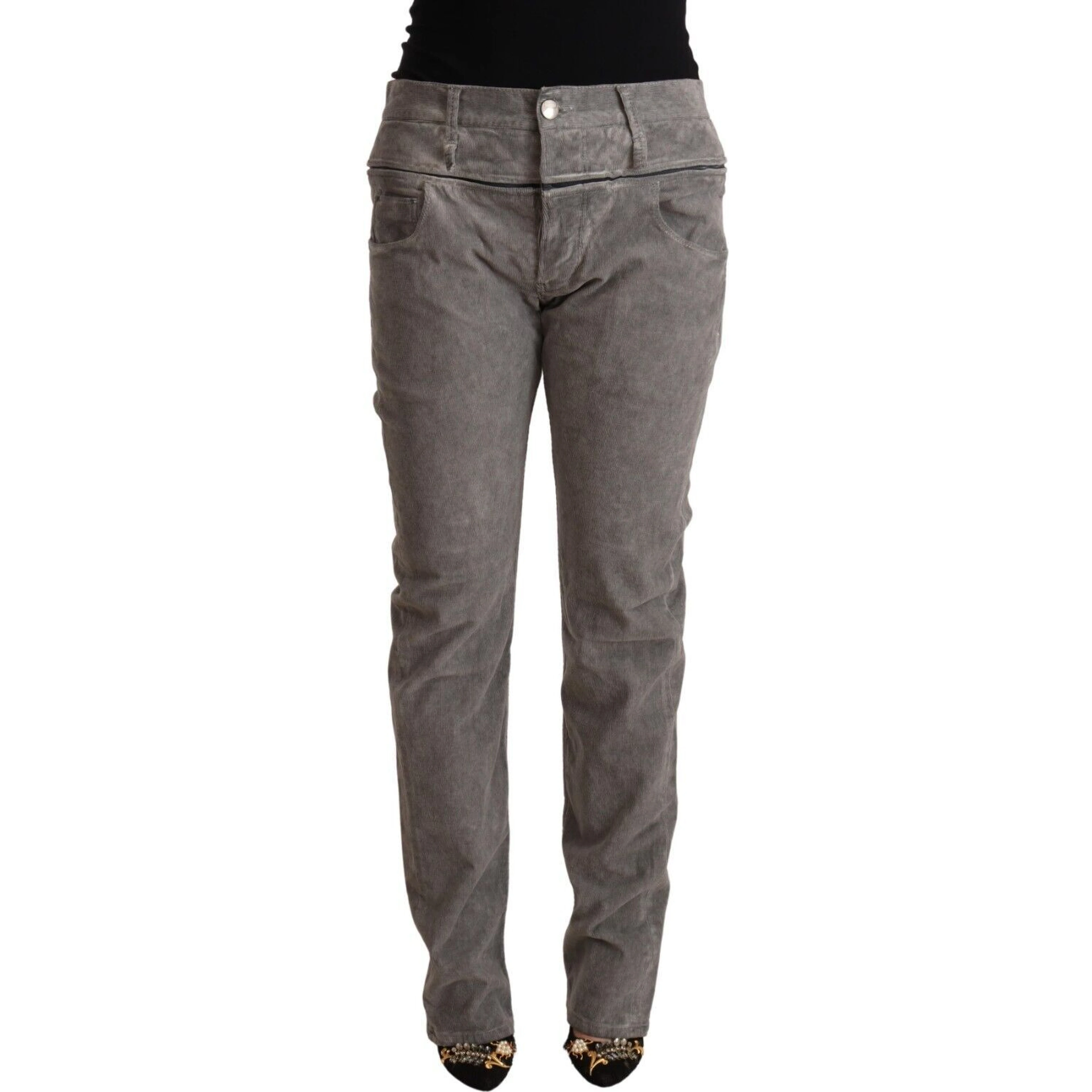 Gray Cotton Straight Fit High Waist Pants