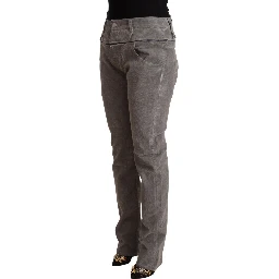 Gray Cotton Straight Fit High Waist Pants