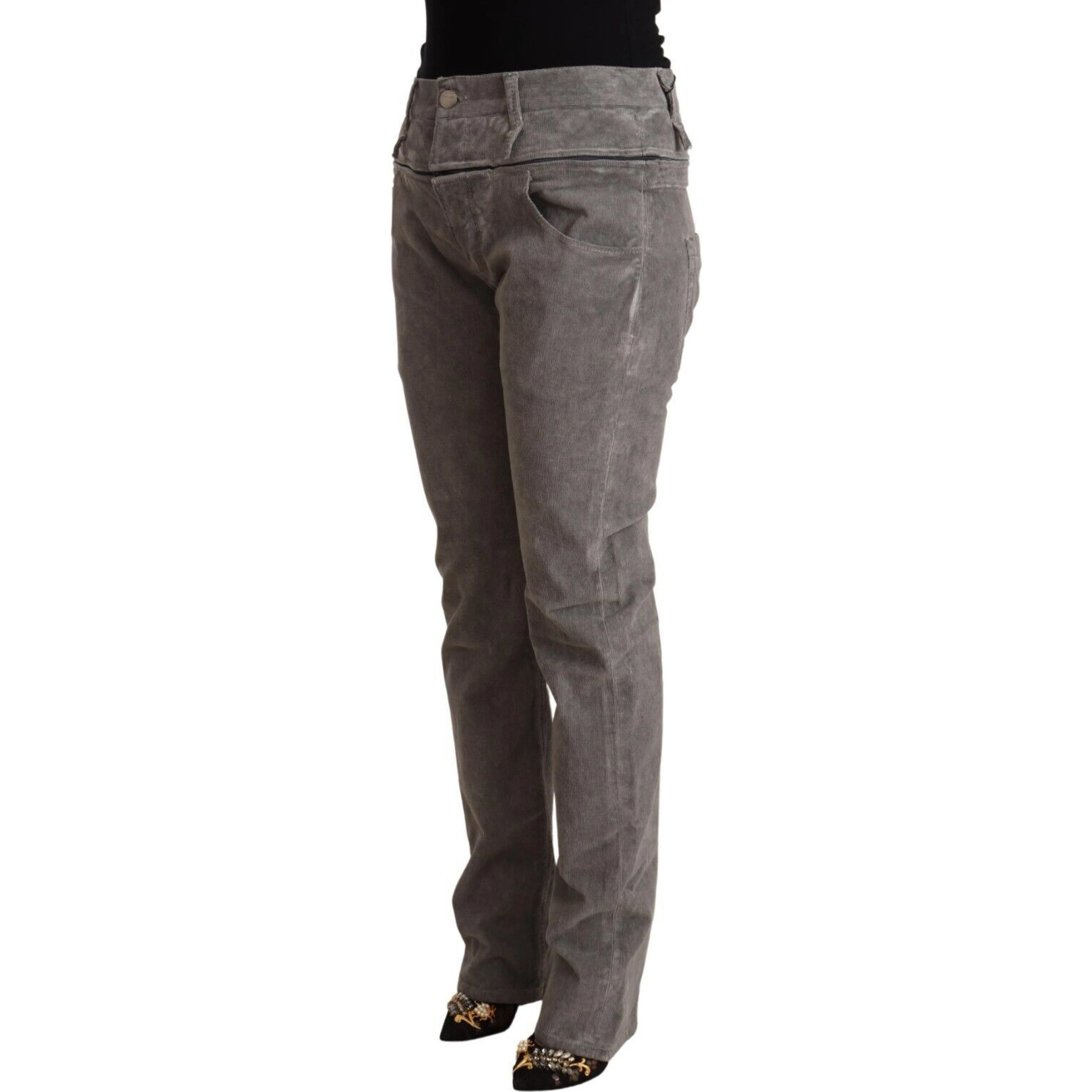 Gray Cotton Straight Fit High Waist Pants
