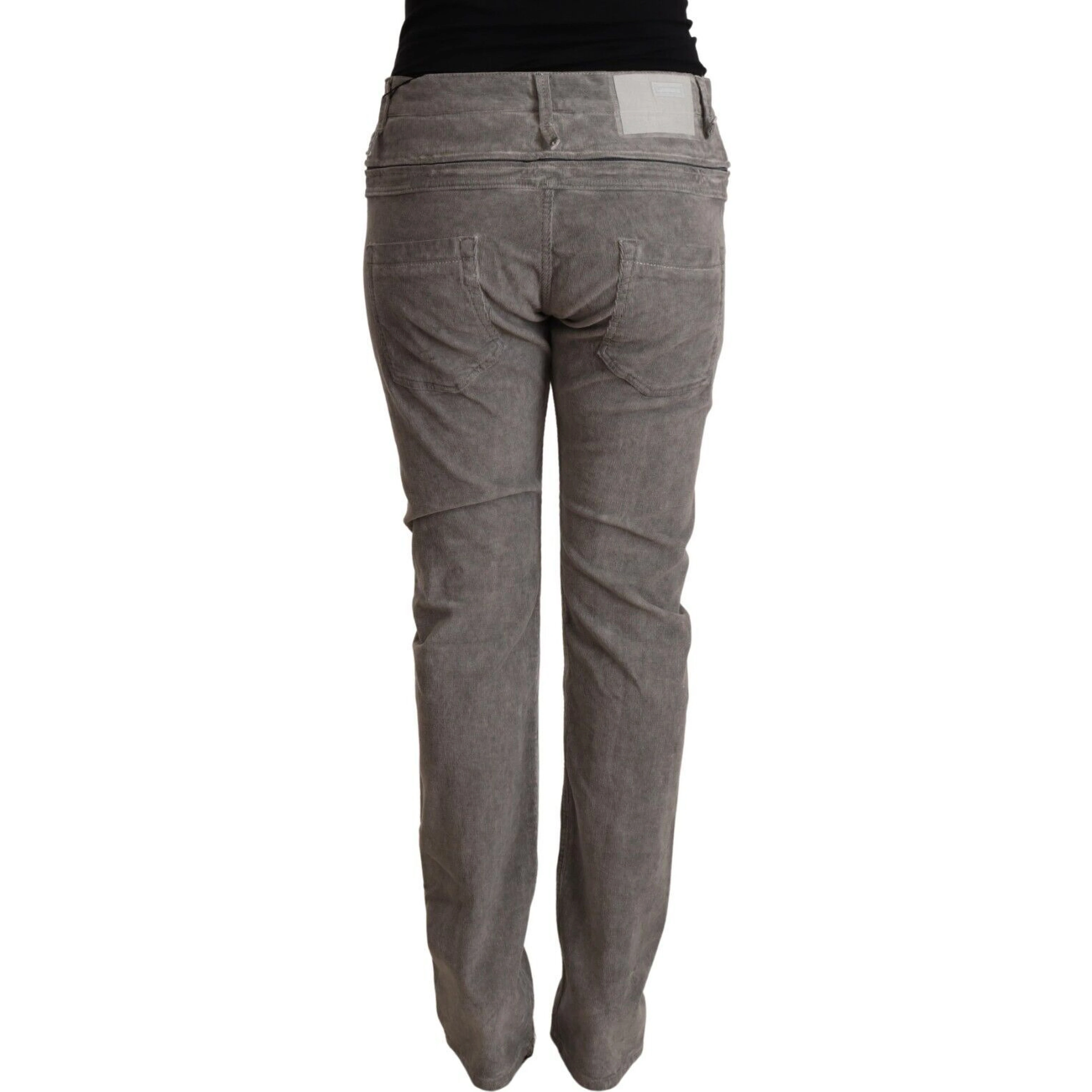 Gray Cotton Straight Fit High Waist Pants