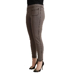 Gray Cotton Mid Waist Stretch Leggings Cropped Pants