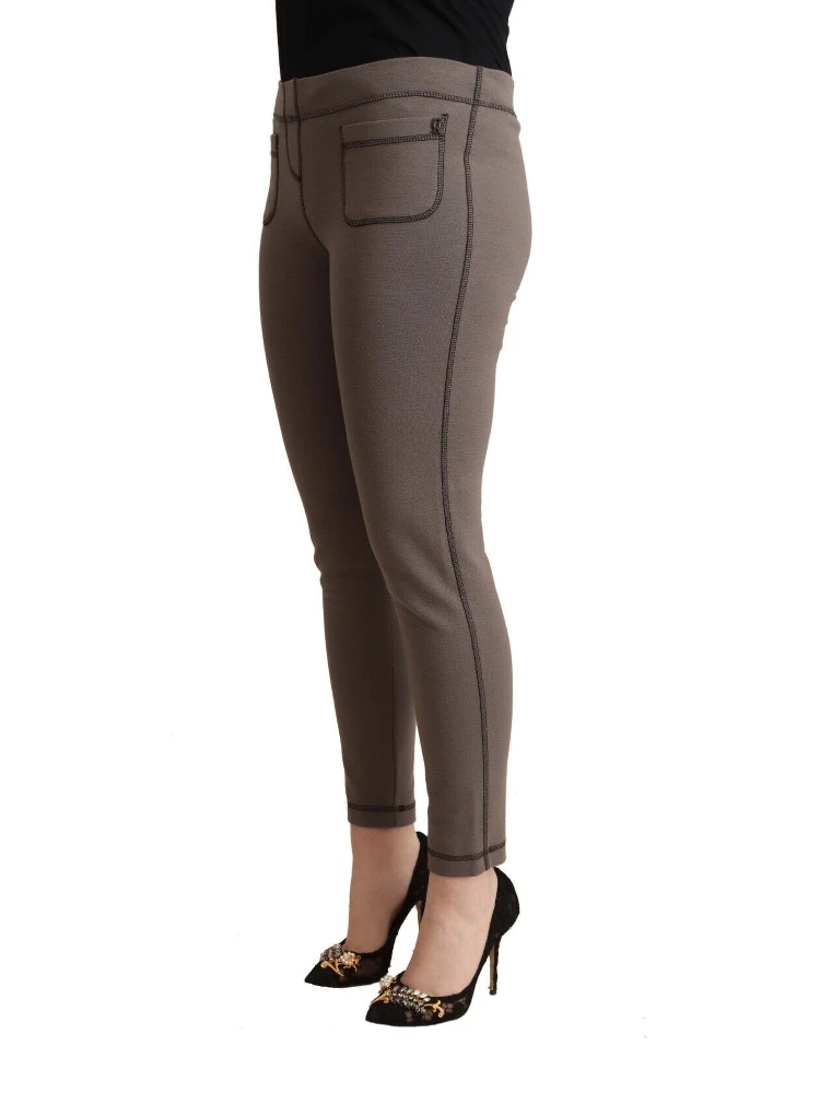 Gray Cotton Mid Waist Stretch Leggings Cropped Pants alternative