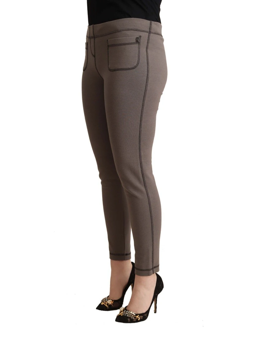 Gray Cotton Mid Waist Stretch Leggings Cropped Pants