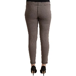 Gray Cotton Mid Waist Stretch Leggings Cropped Pants