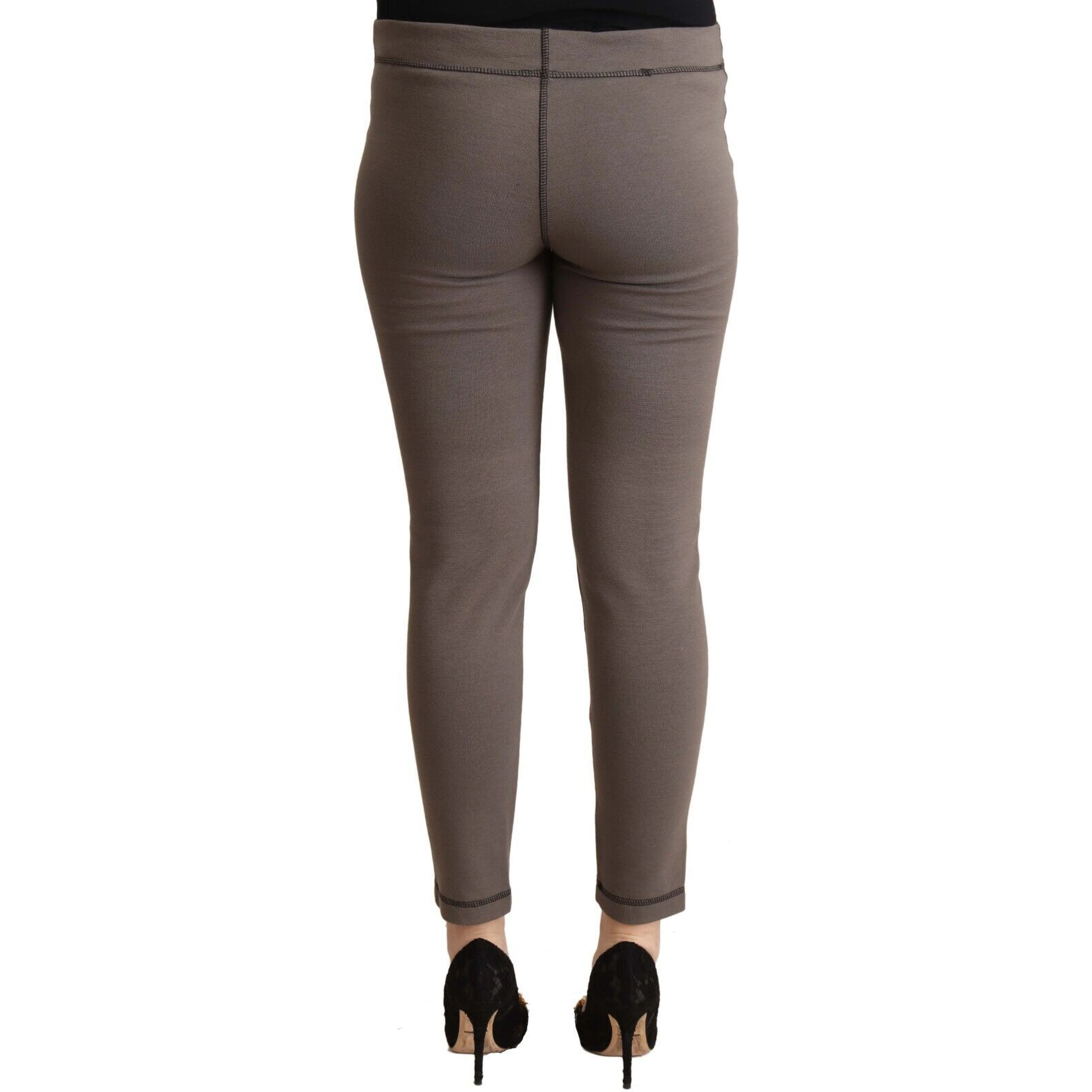 Gray Cotton Mid Waist Stretch Leggings Cropped Pants