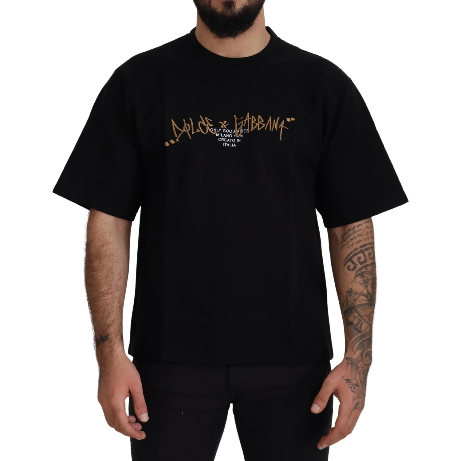 Black Logo Cotton Crewneck T-shirt