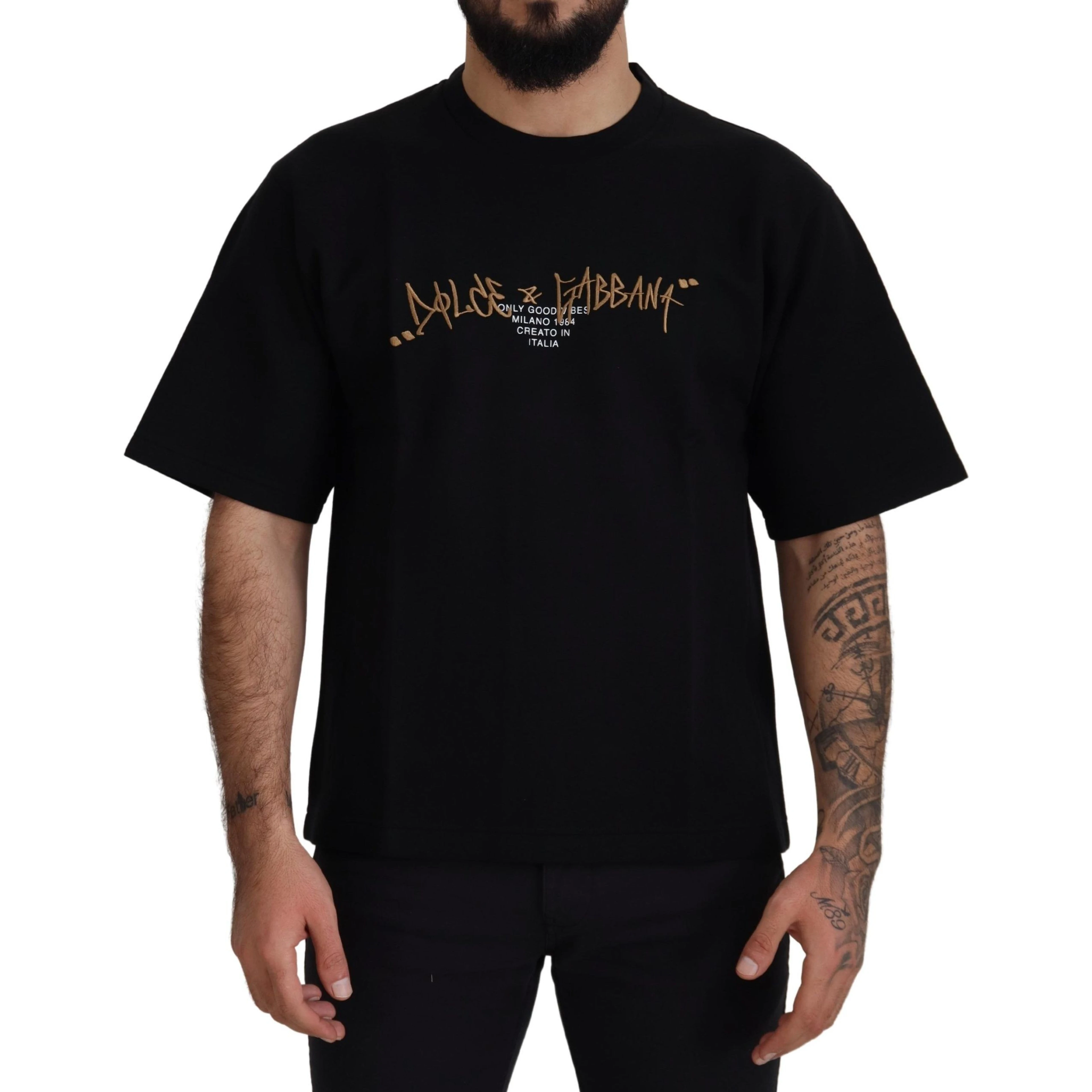 Black Logo Cotton Crewneck T-shirt