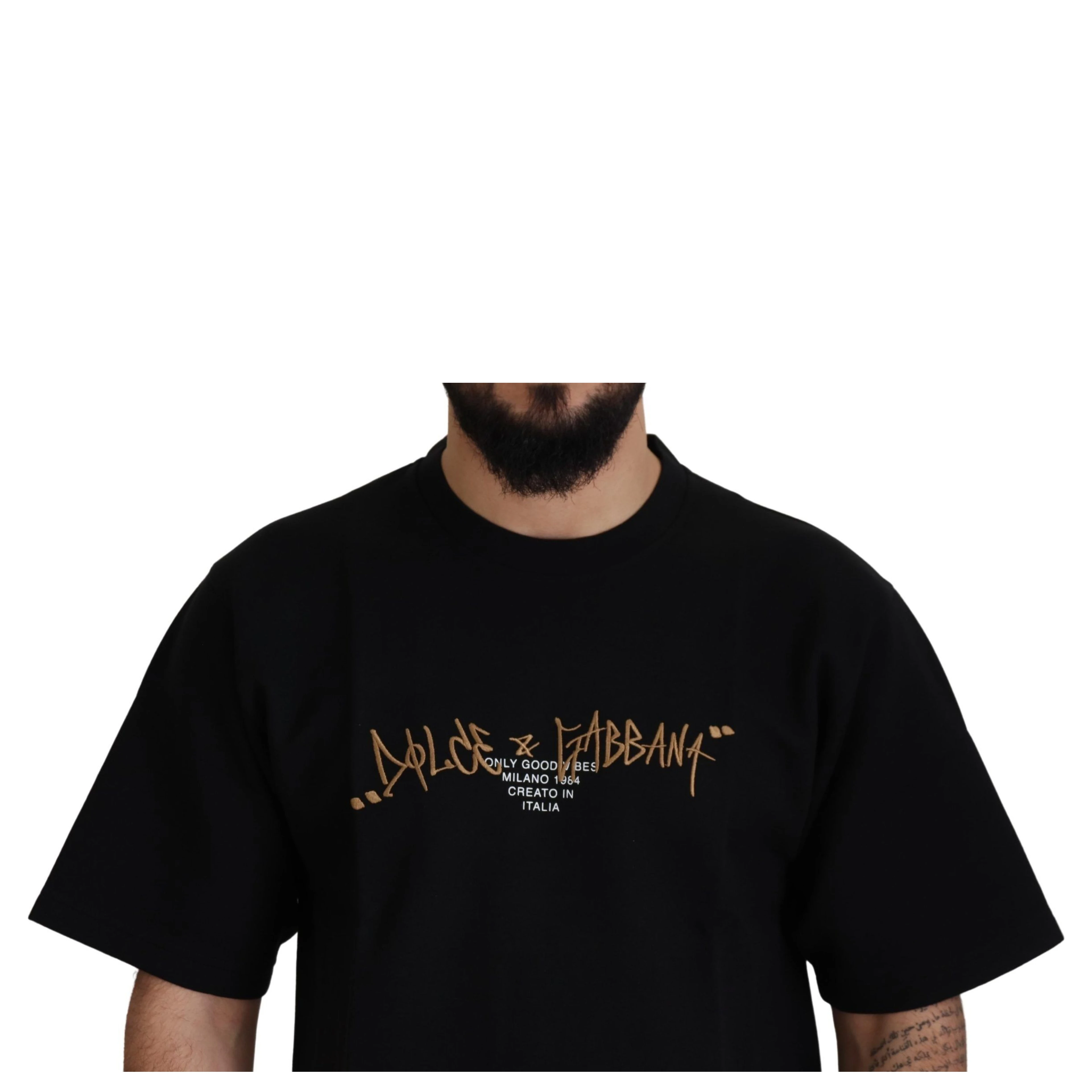 Black Logo Cotton Crewneck T-shirt