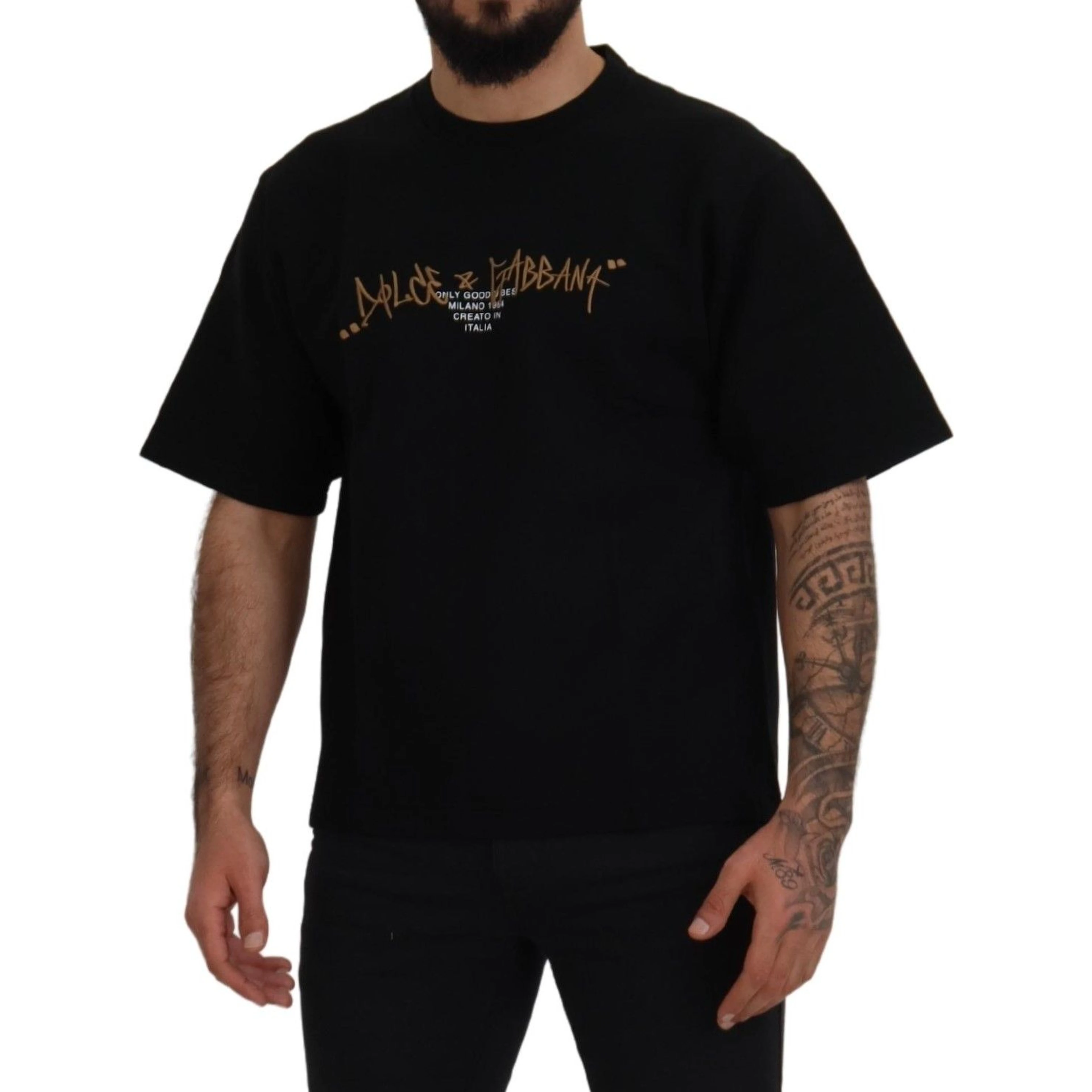 Black Logo Cotton Crewneck T-shirt