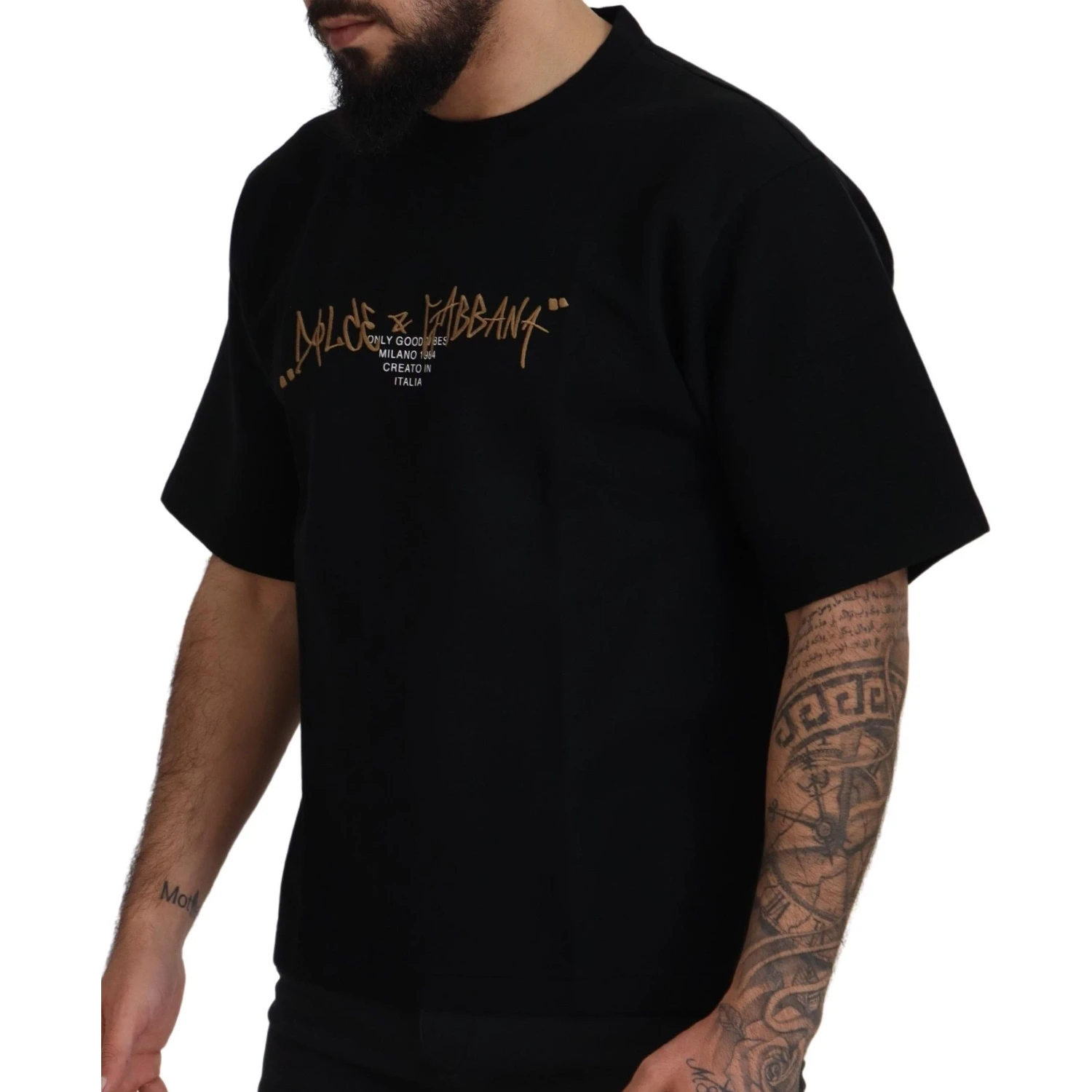 Black Logo Cotton Crewneck T-shirt
