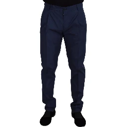 Blue Cotton Silk Trousers Chinos Pants