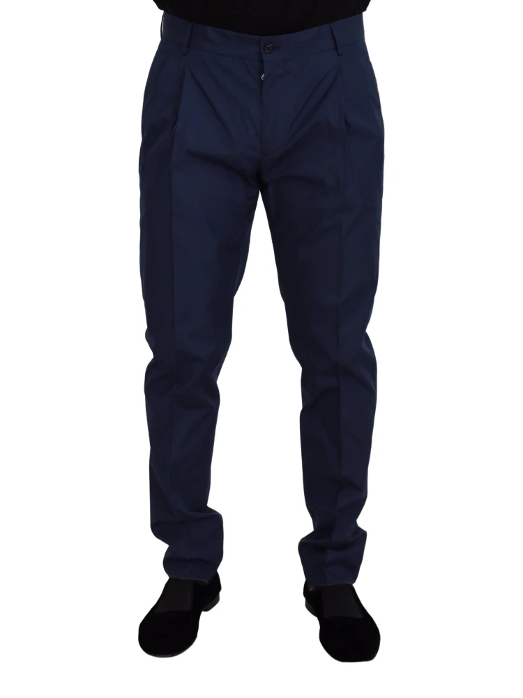 Blue Cotton Silk Trousers Chinos Pants