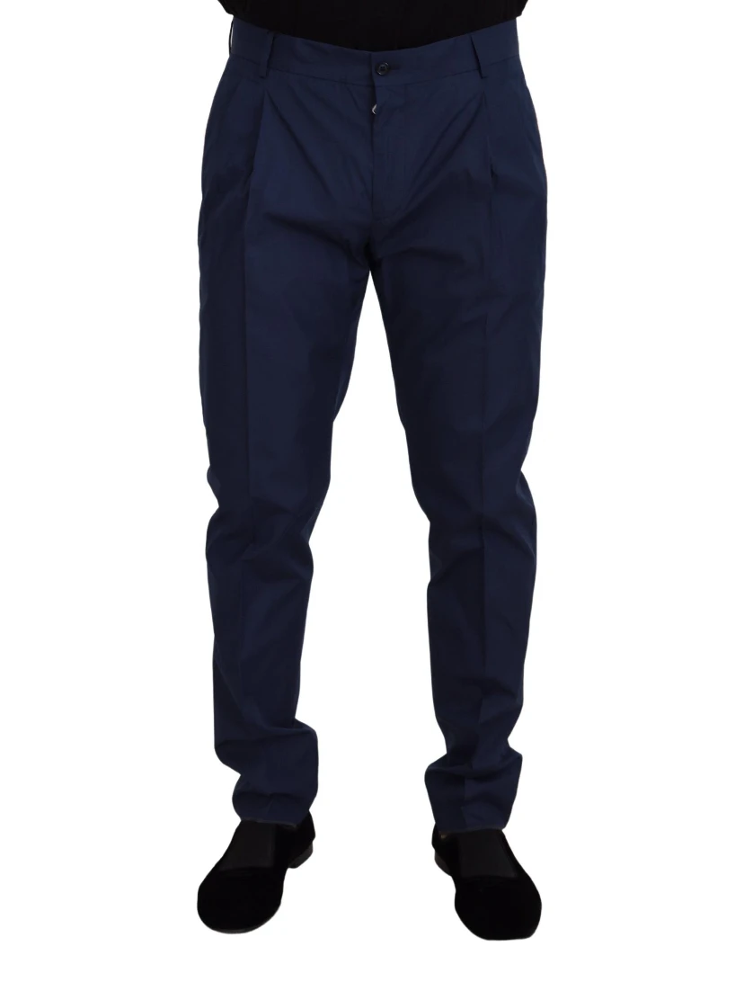 Blue Cotton Silk Trousers Chinos Pants