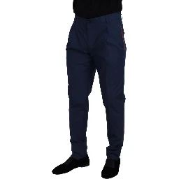 Blue Cotton Silk Trousers Chinos Pants