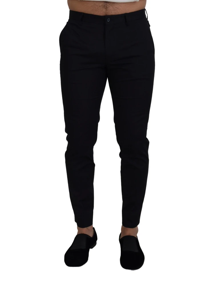 Blue Stretch Cotton Slim Trousers Chinos Pants