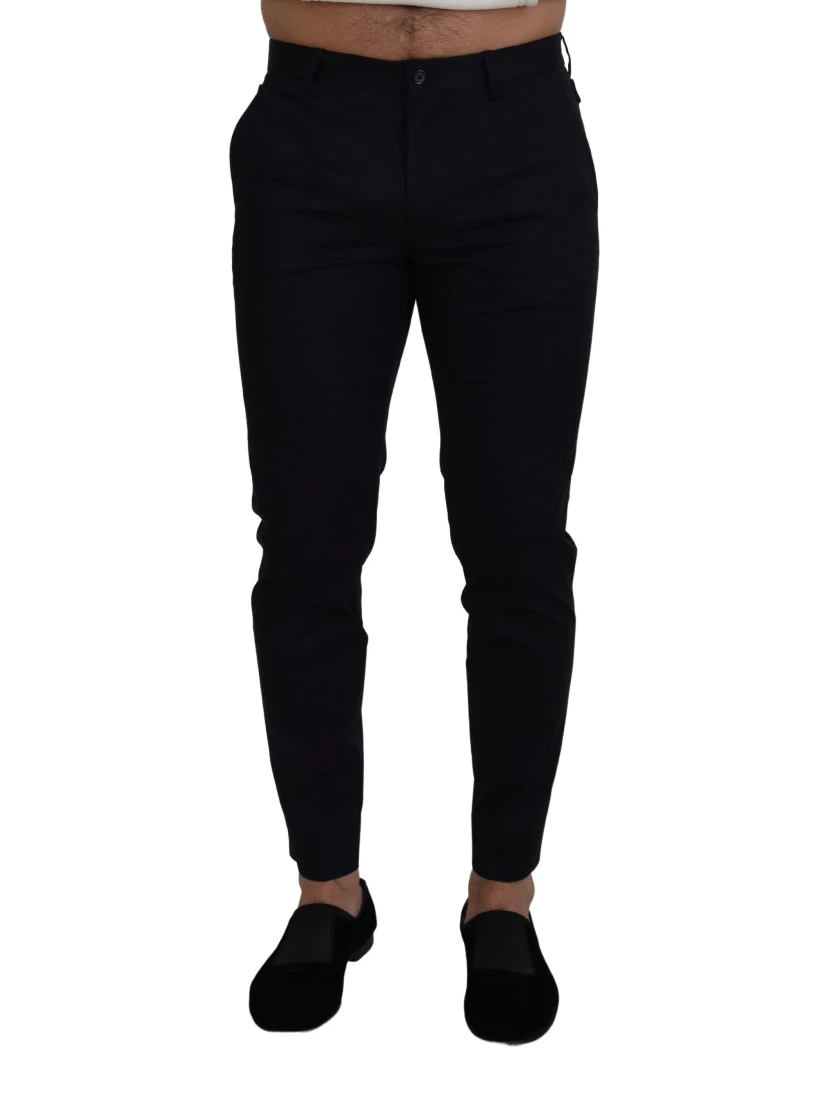 Blue Stretch Cotton Slim Trousers Chinos Pants