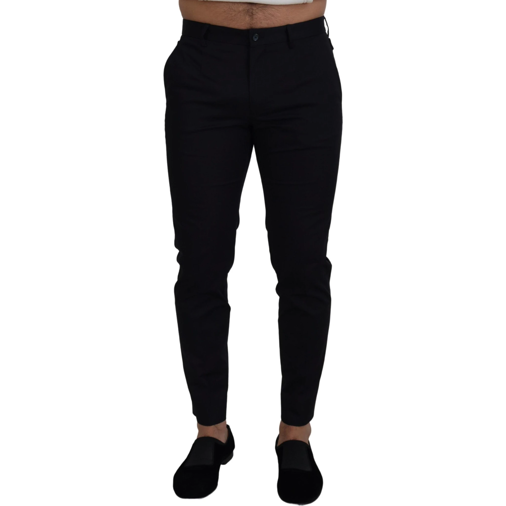 Blue Stretch Cotton Slim Trousers Chinos Pants