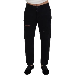 Black Loose Regular Torn Cotton Jeans