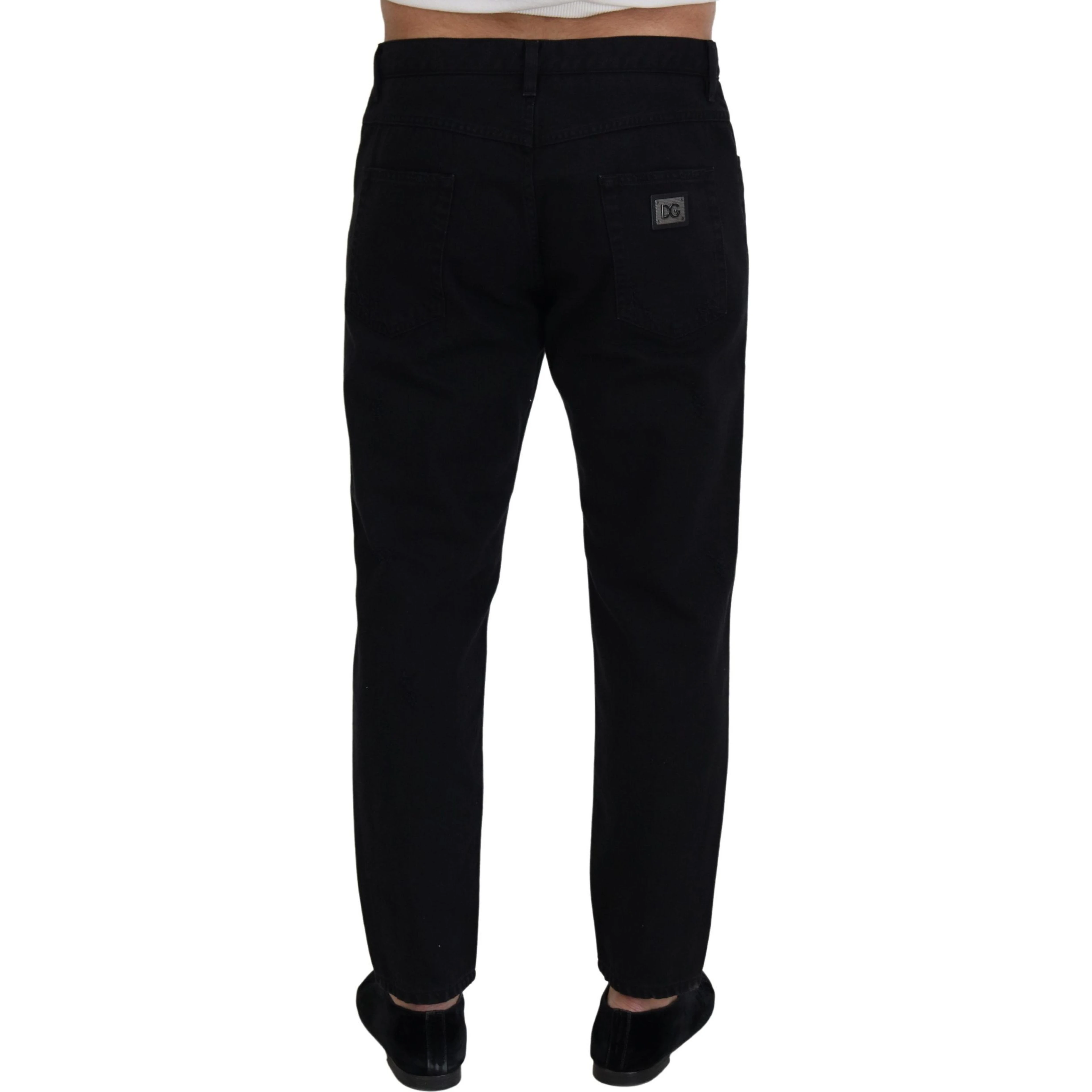 Black Loose Regular Torn Cotton Jeans