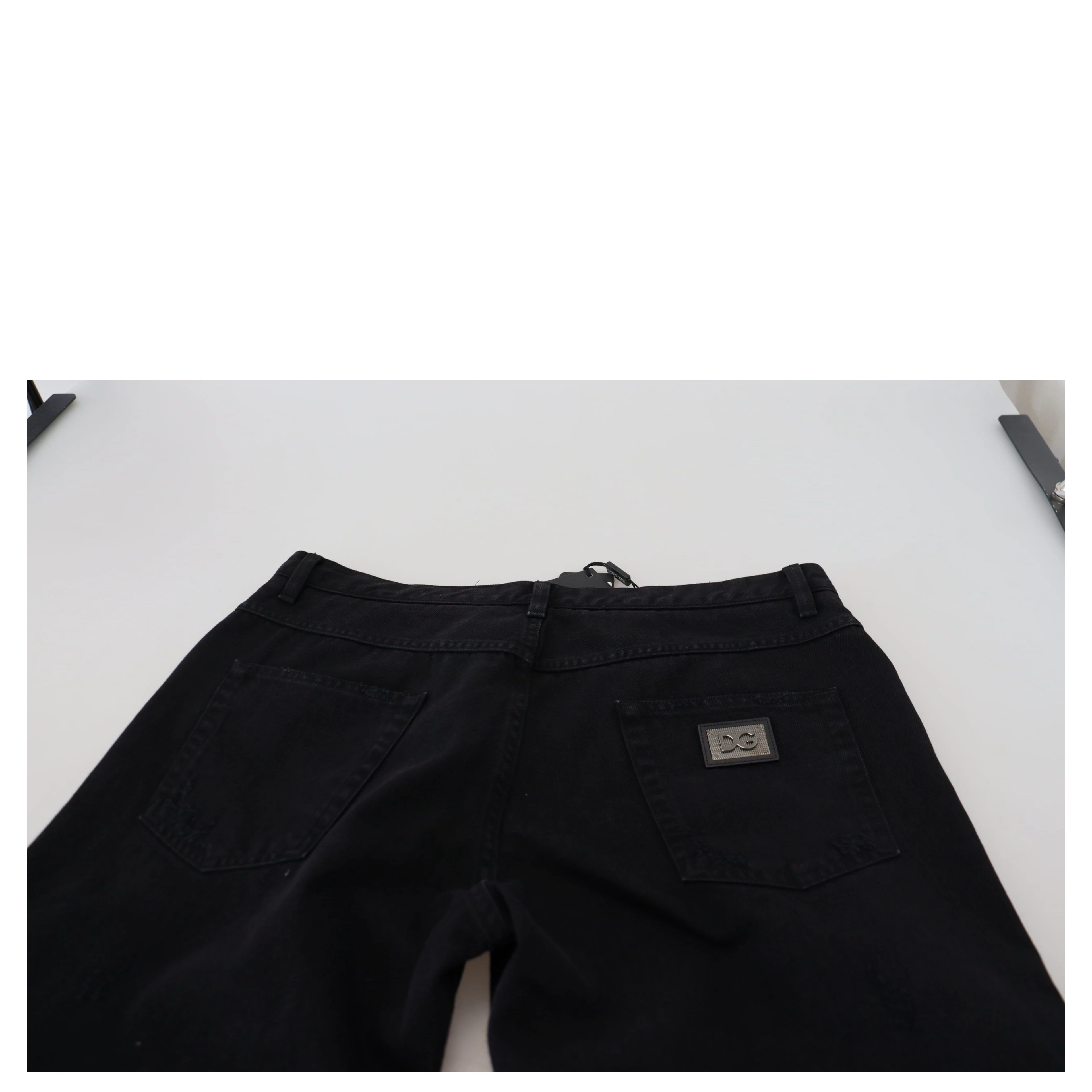 Black Loose Regular Torn Cotton Jeans