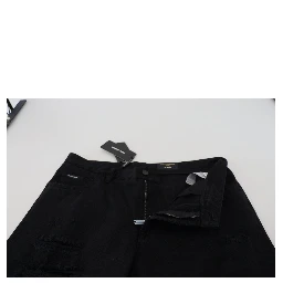 Black Loose Regular Torn Cotton Jeans
