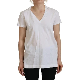 White Short Sleeve V-neck Cotton Top Blouse T-shirt