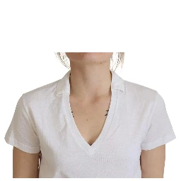White Short Sleeve V-neck Cotton Top Blouse T-shirt