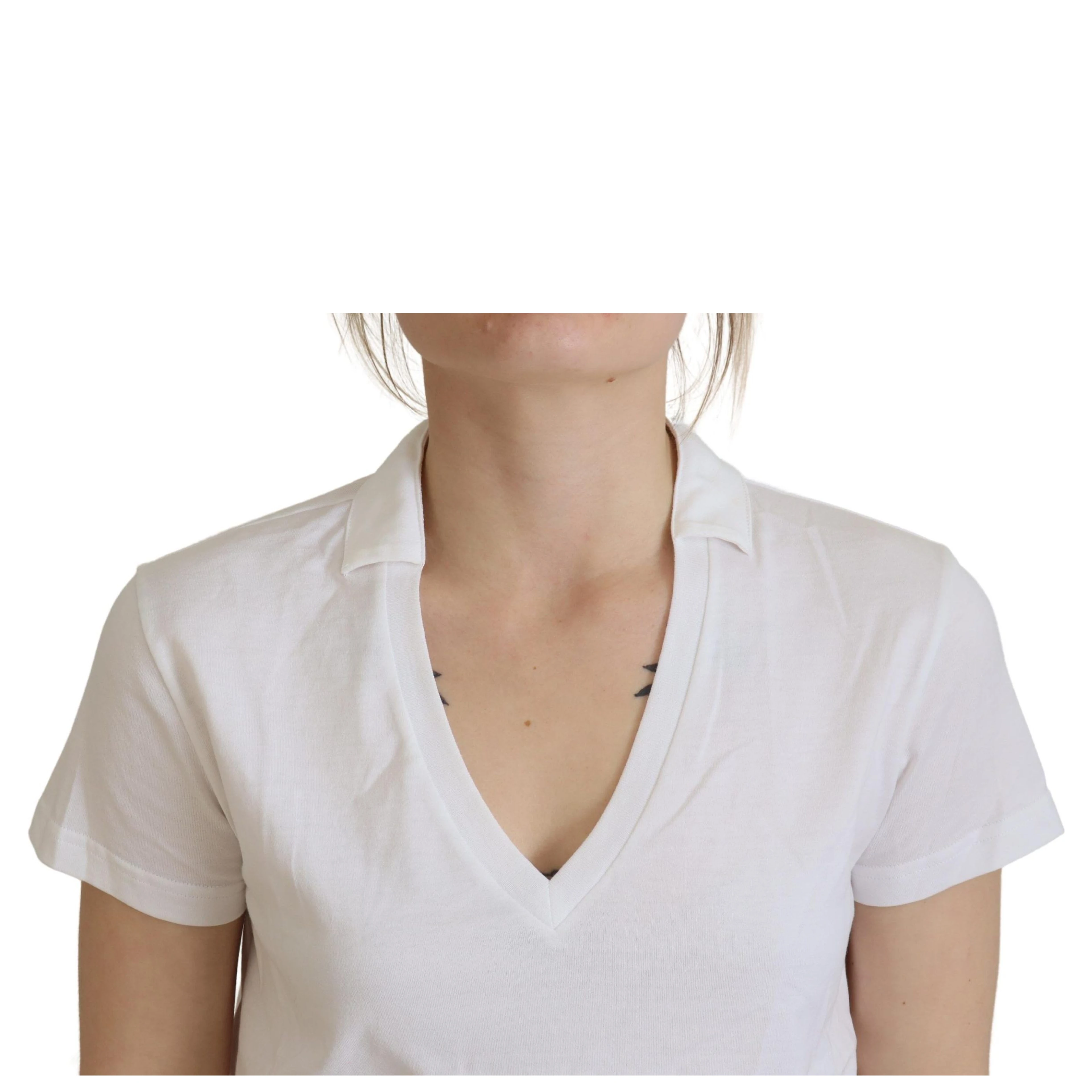 White Short Sleeve V-neck Cotton Top Blouse T-shirt
