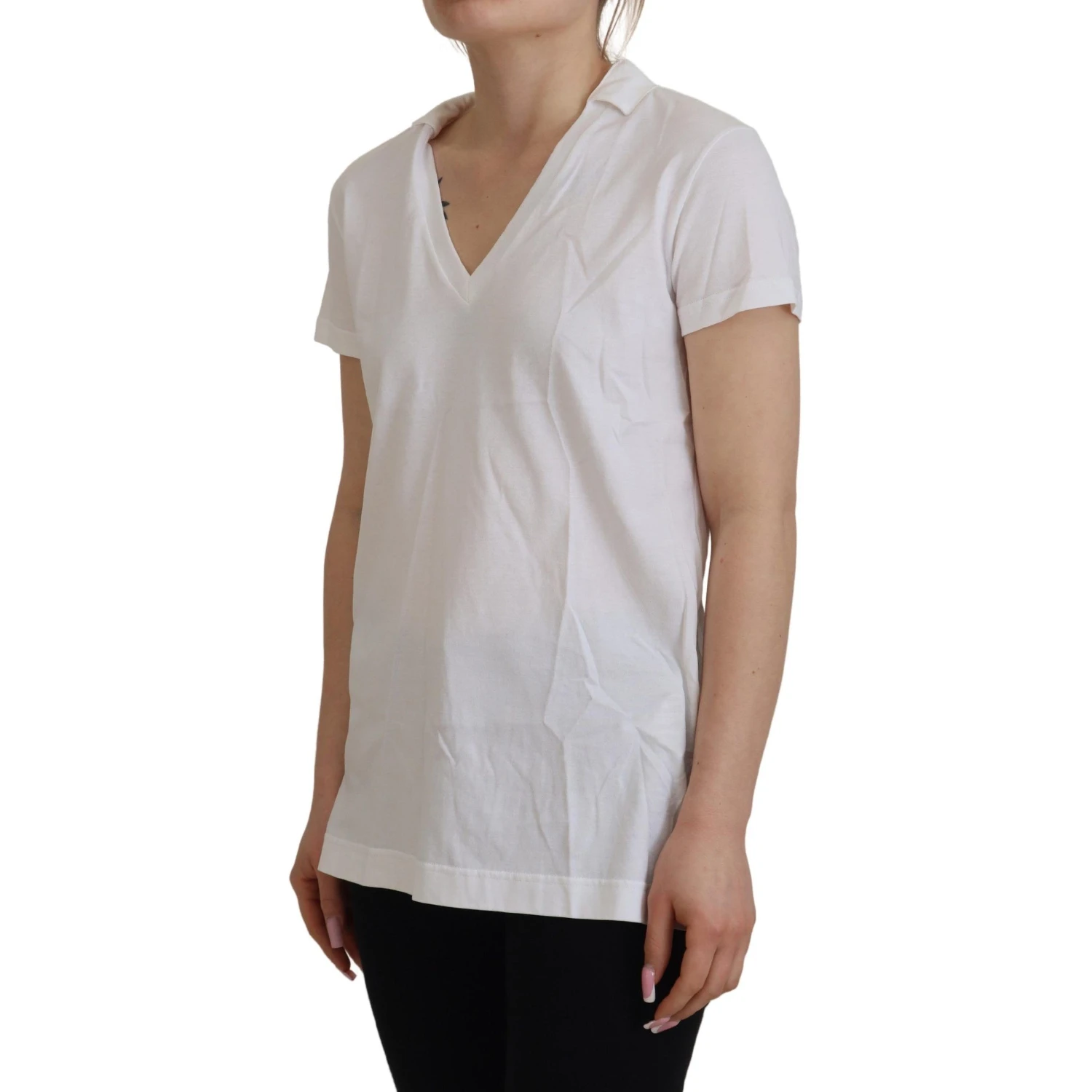 White Short Sleeve V-neck Cotton Top Blouse T-shirt
