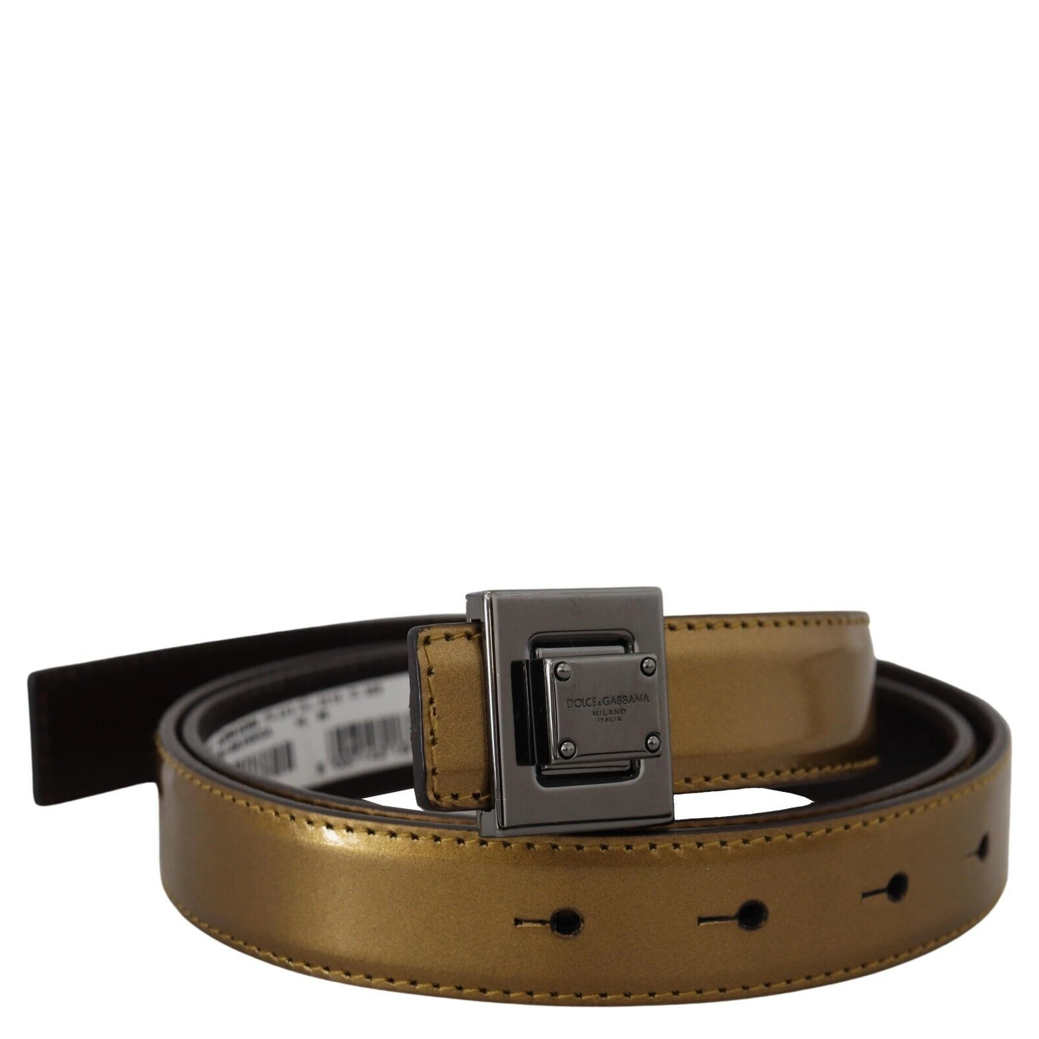 Gold Leather Silver Square Metal Buckle Belt
