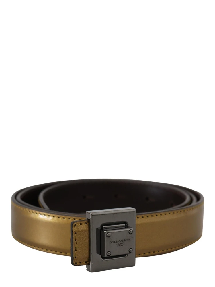 Gold Leather Silver Square Metal Buckle Belt alternative