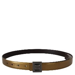 Gold Leather Silver Square Metal Buckle Belt