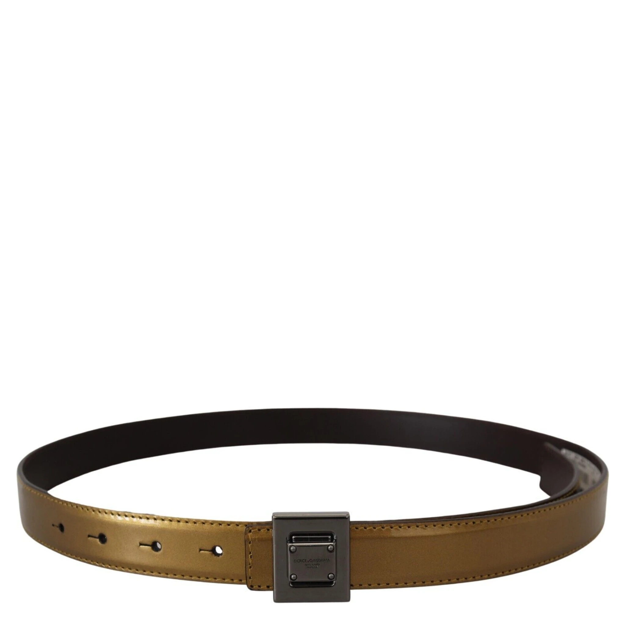 Gold Leather Silver Square Metal Buckle Belt