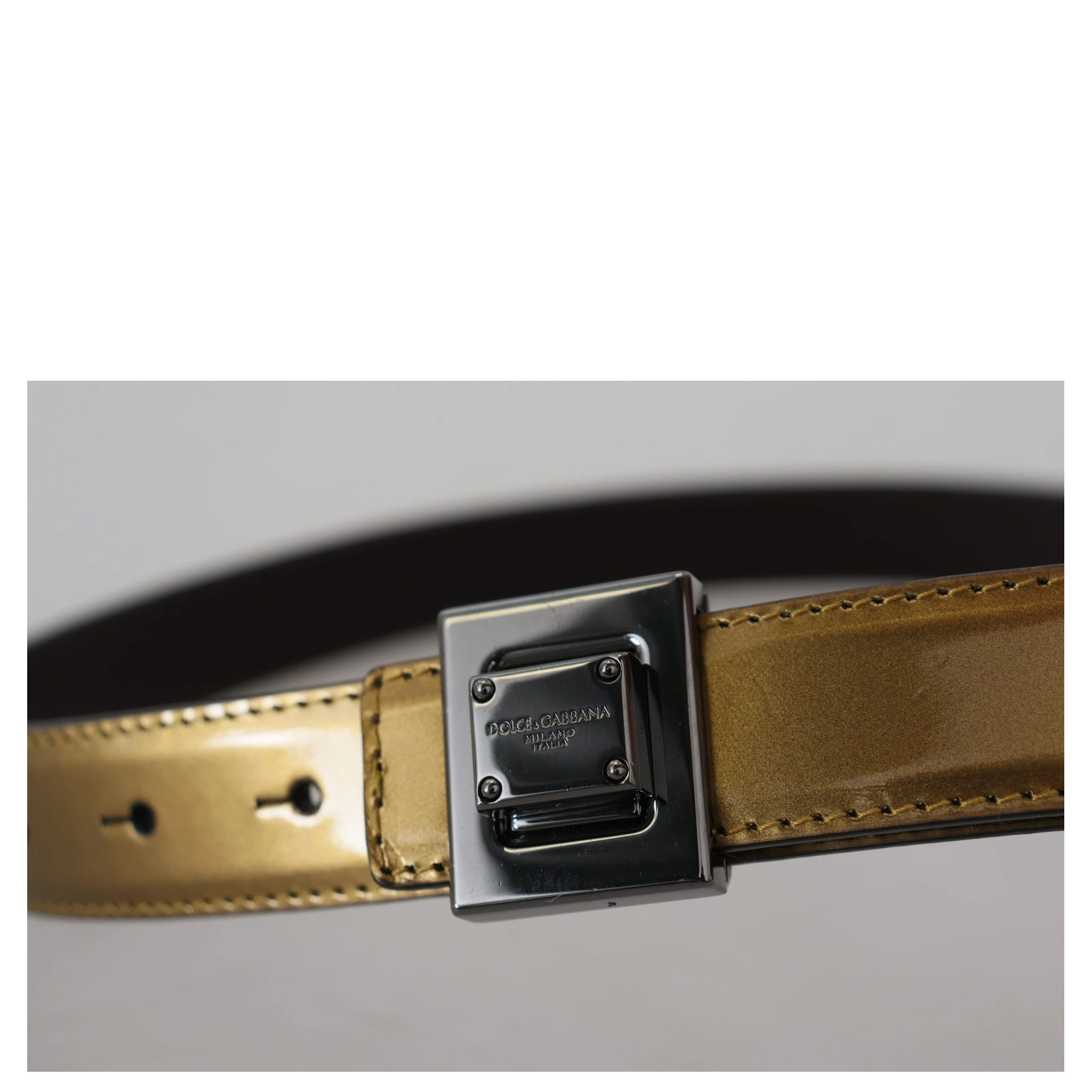 Gold Leather Silver Square Metal Buckle Belt