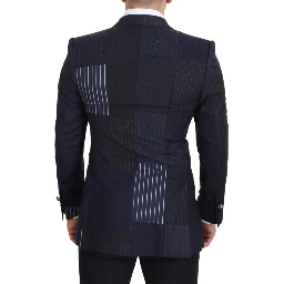 Blue Wool Patchwork Double Breasted Blazer