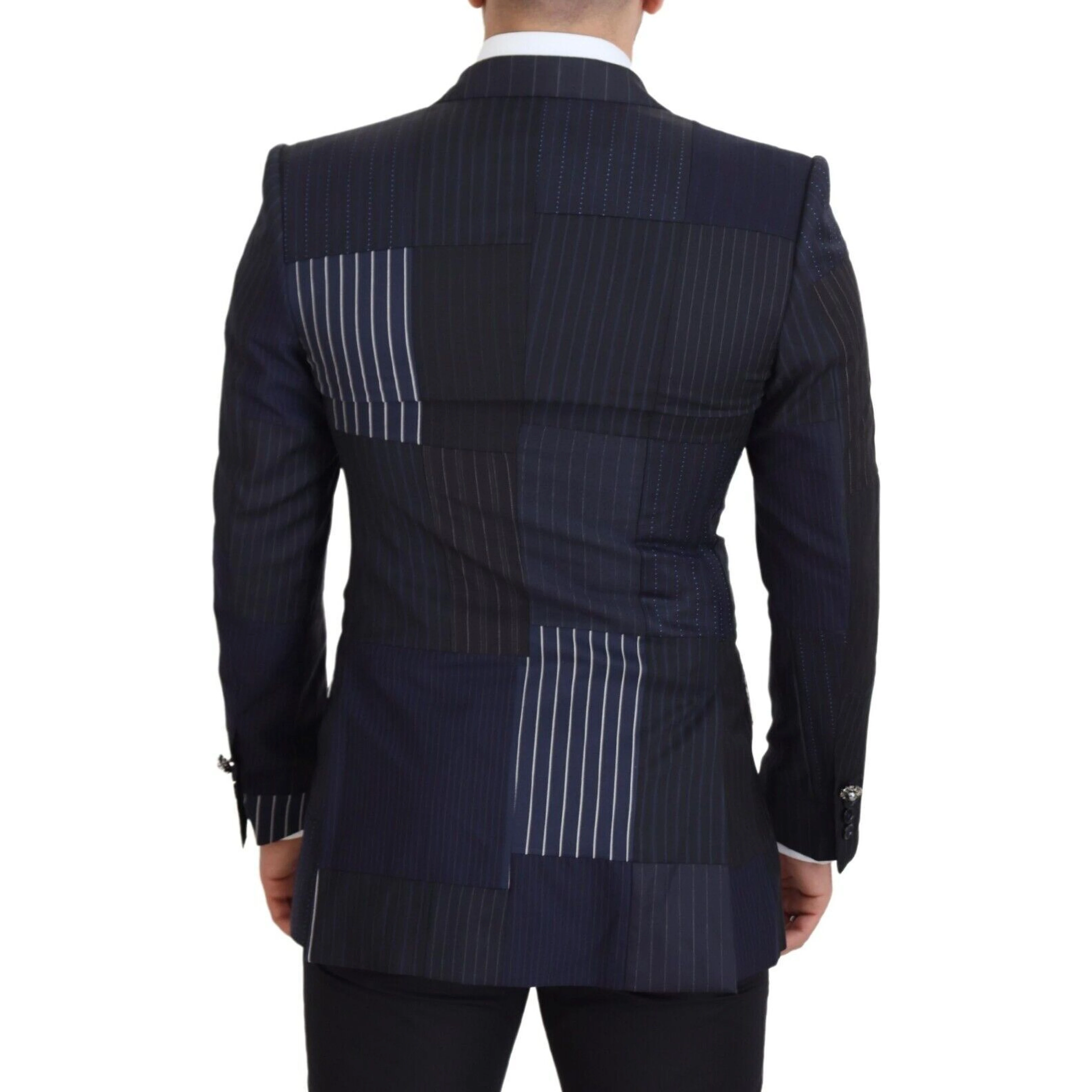 Blue Wool Patchwork Double Breasted Blazer