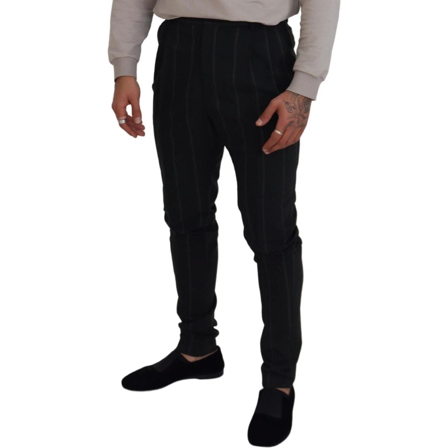 Black Striped Men Trousers Cotton Pants