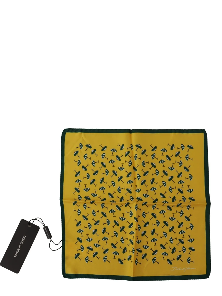 Yellow Printed DG Logo Square Mens Handkerchief Scarf
