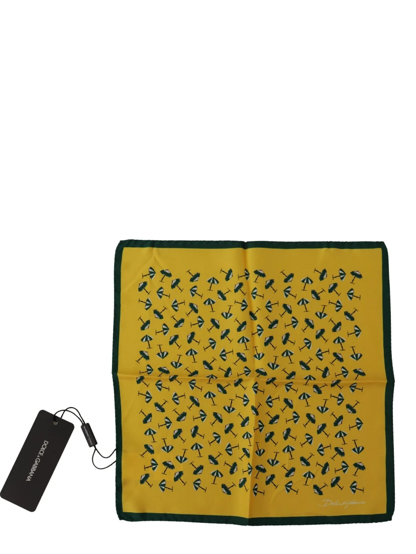 Yellow Printed DG Logo Square Mens Handkerchief Scarf