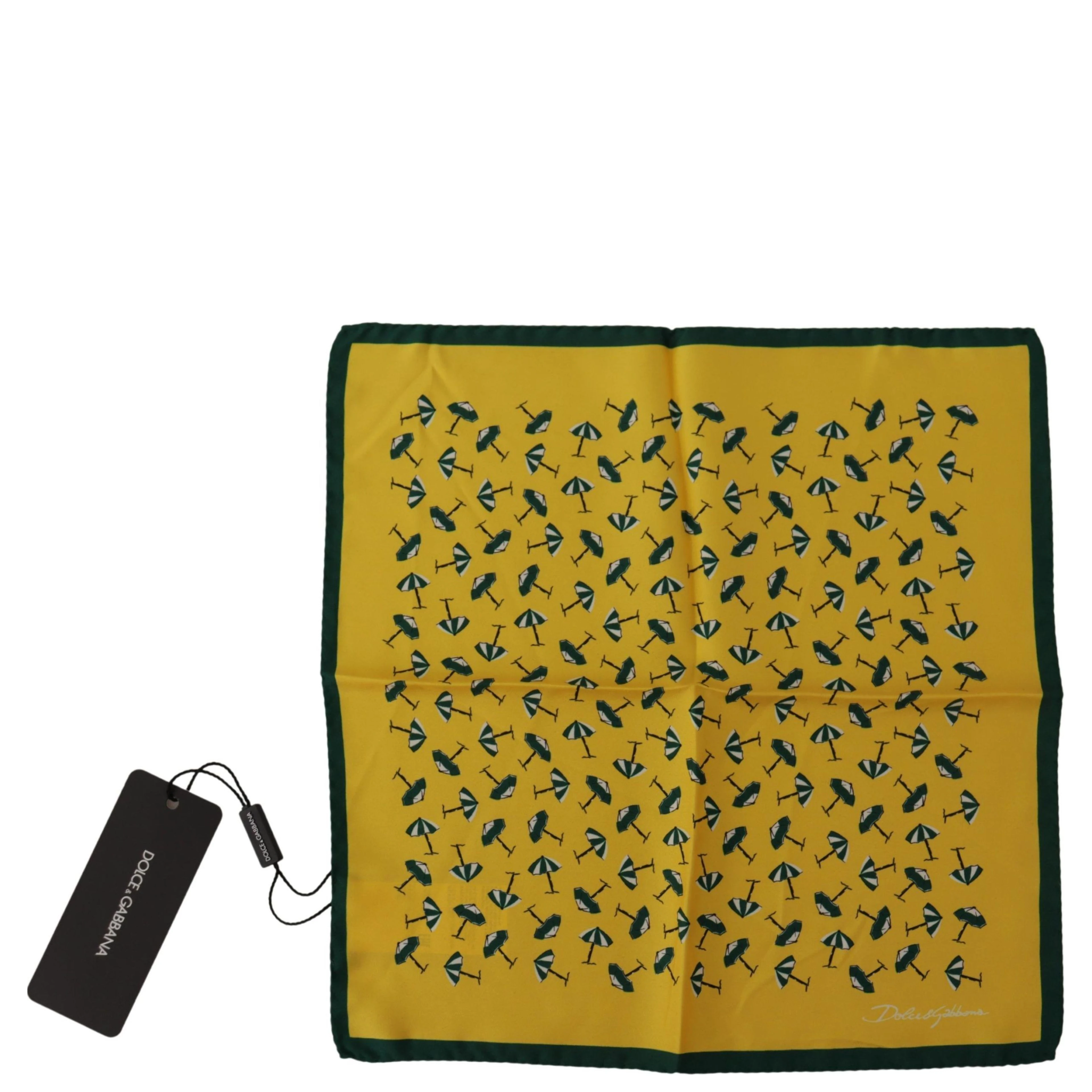 Yellow Printed DG Logo Square Mens Handkerchief Scarf