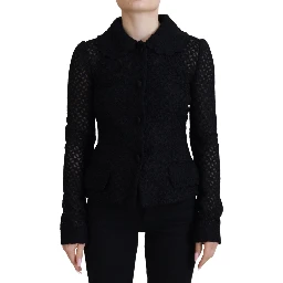 Black Wool Knitted Button Down Collar Jacket