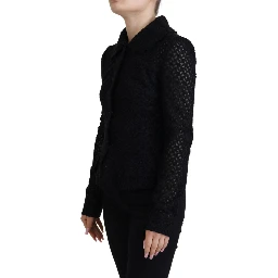 Black Wool Knitted Button Down Collar Jacket