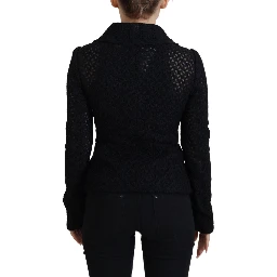 Black Wool Knitted Button Down Collar Jacket