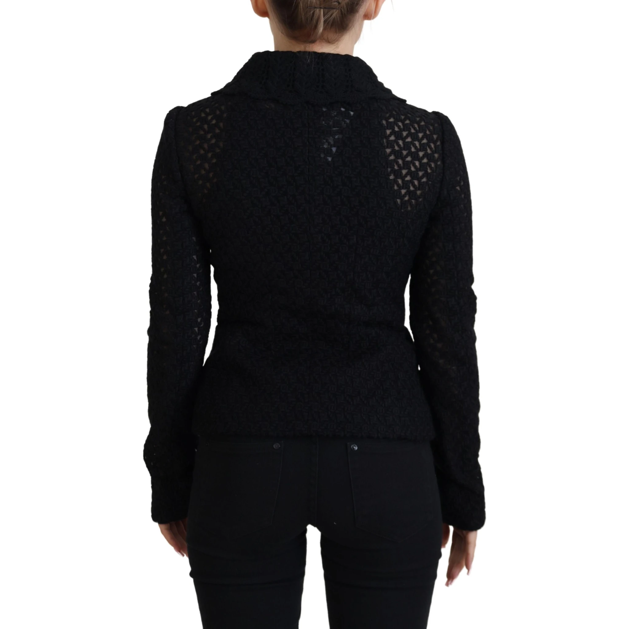 Black Wool Knitted Button Down Collar Jacket