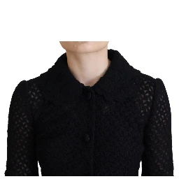 Black Wool Knitted Button Down Collar Jacket